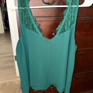She + Sky Teal Lace Accent Top
